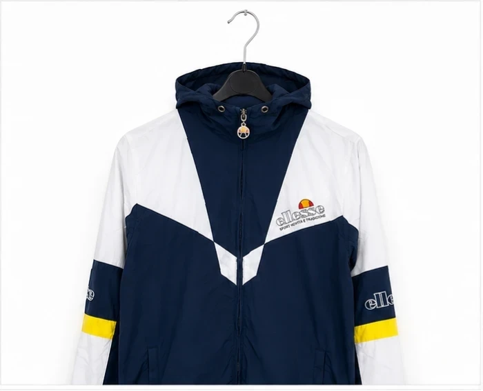 Veste Ellesse vintage homme bleu marine et blanc Ă capuche - Taille S
